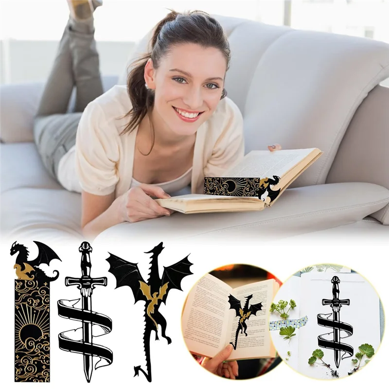 علامات التنين المرجعية للرجال، ملحقات الكتاب لعشاق القراءة، علامات الكتاب لقراءة التنانين الأسود والذهبي سهلة الاستخدام، C