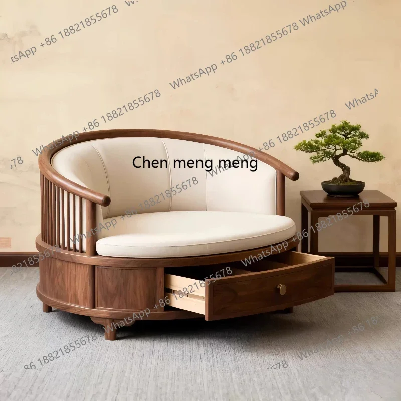 

New Chinese aesthetic black walnut solid wood lazy, backrest casual sofa chair with drawers H