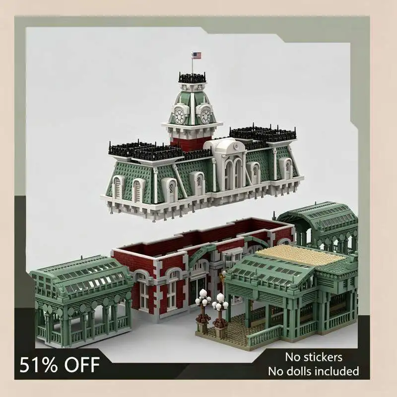 19569PCS MOC Fairytale Town Square Railroad Station Model Custom Puzzle DIY Assembly Building Blocks Toy Gift For Collectors
