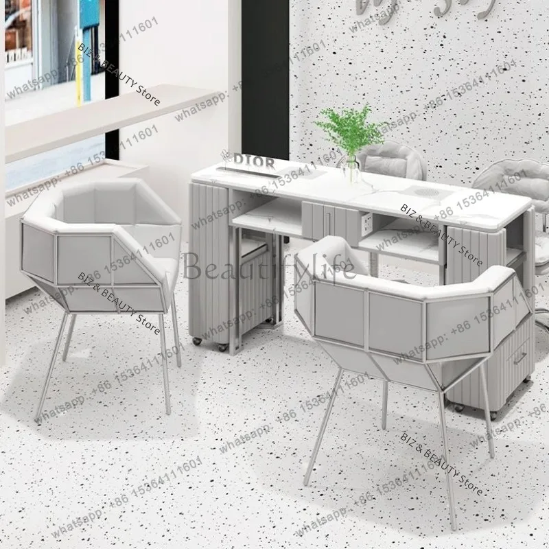 FG Socket Manicure Nail Tables Stainless Steel Including Vacuum Cleaner Nail Tables Cream Style Storage Furniture Tavolo JTN