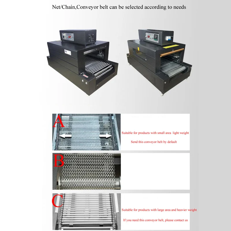 Heat Tunnel Plastic Film Shrink Wrapping Machine with Chain or Net Conveyor PET PP POF film package