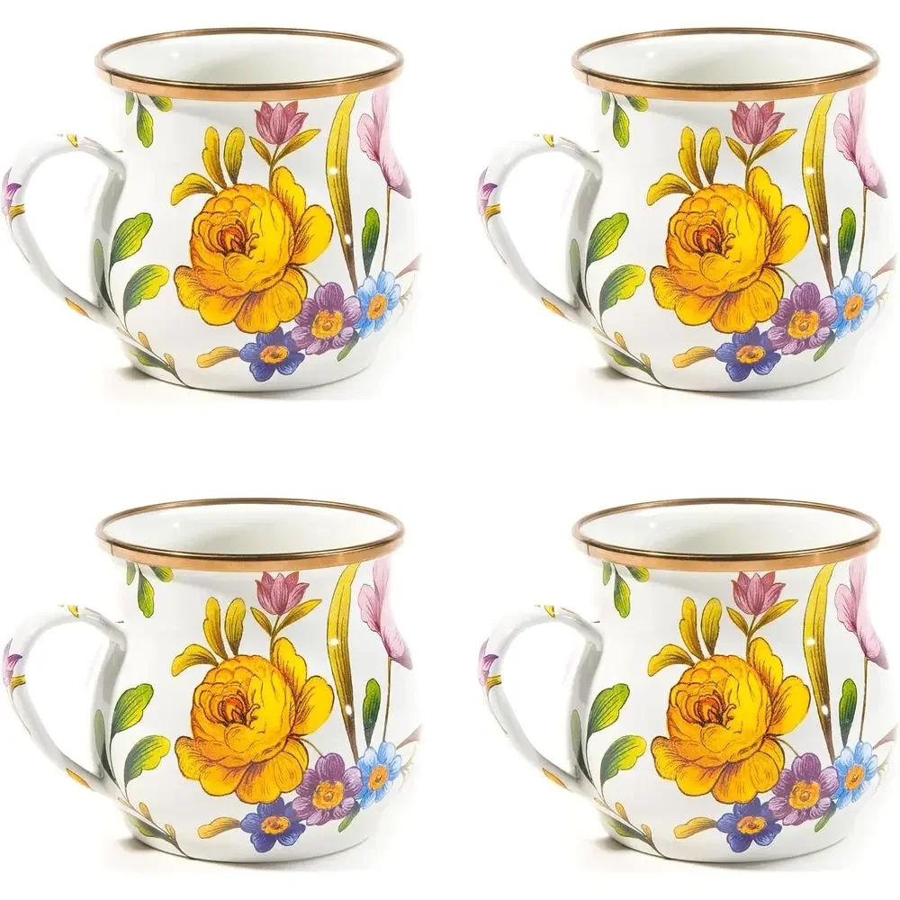 

Enamel Mug, Cute Enamelware Coee and Tea Mug, Unique Drinkware, 16 Ounces, White lower Market, Set o 4