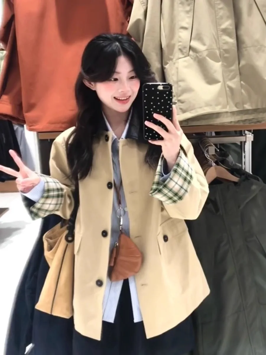 

Loose Casual Plaid Color Blo Women's Jaet Korean Sle Button up Long Sve irt UV Protection Faionable Top