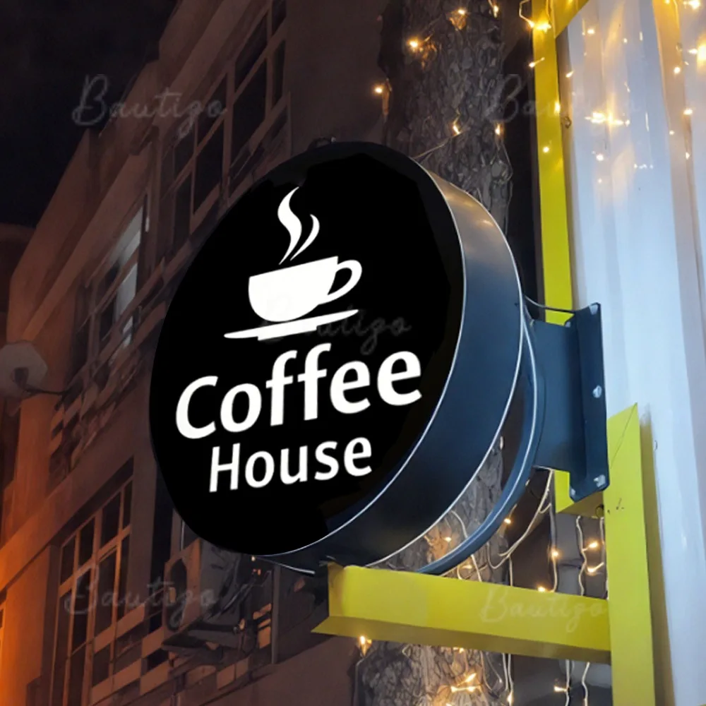 Custom 360 Rotating Light Box Acrylic LED for Storefronts Double Sided Round Box Outdoor Waterproof Hanging Sign
