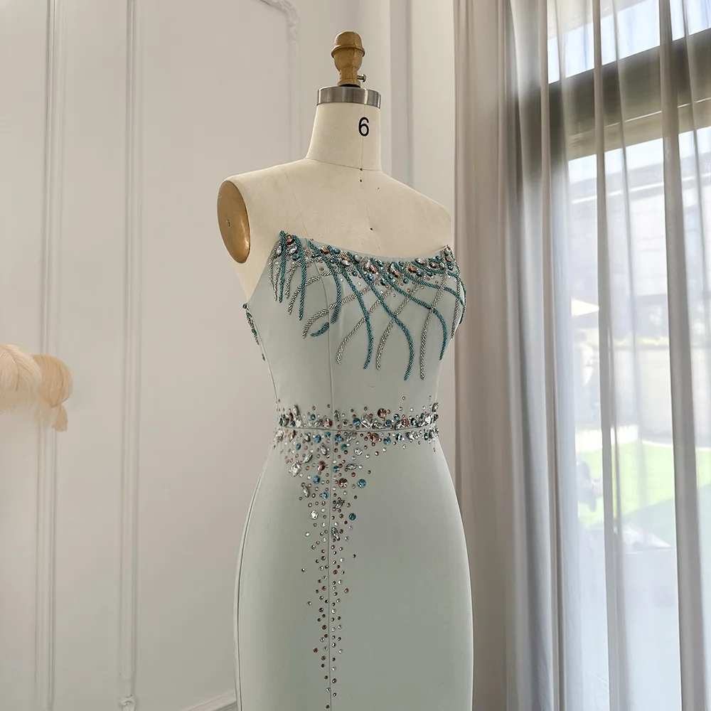 샤론 사이드 럭셔리 두바이 터키석 크리스탈 이브닝 원피스, 웨딩 파티, 긴 인어 정식 무도회 원피스, SS331 맞춤형