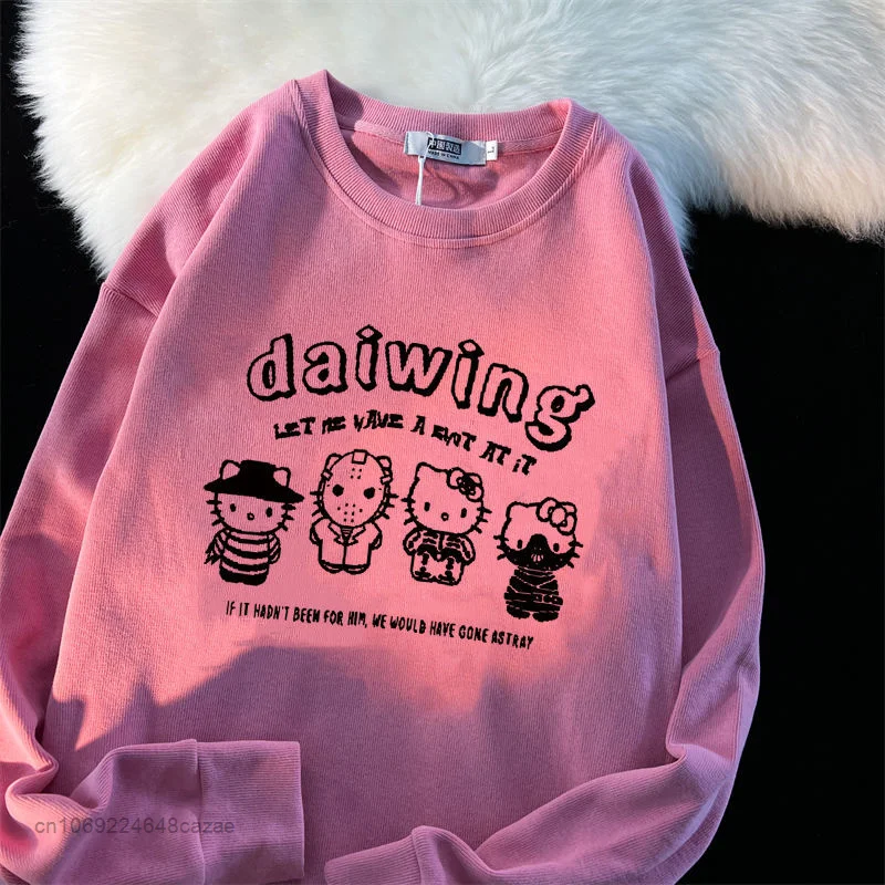 Sanrio Hello Kitty Cartoon Halloween Four-color Couple Hoodie 2022 New Autumn Vintage Lazy Wind Top Y2k Harajuku Clothes Women