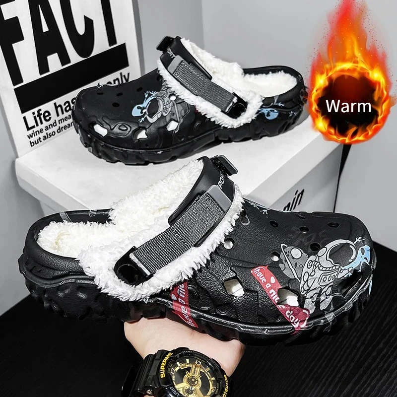 رجل أحذية الشتاء نعال تدفئة لينة داخلي النساء النعال الصنادل القابلة للإزالة الرجال عدم الانزلاق أفخم الفراء قباقيب حجم كبير 46 47 #1