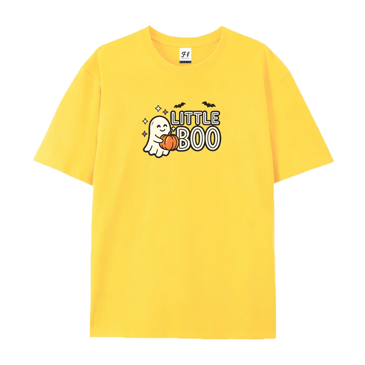 Little Boo Cute Ghost Holding Pumpkin Graphic T‑Shirt Kawaii Cartoon Bat Star Decor Halloween Fun Print Short Sleeve Top Unisex