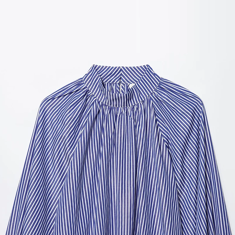 

Ele Striped irt Women's Faion Summer 2025 Casual Loose Fit Long Sve Stand Collar Commute Daily Sle Z Brand