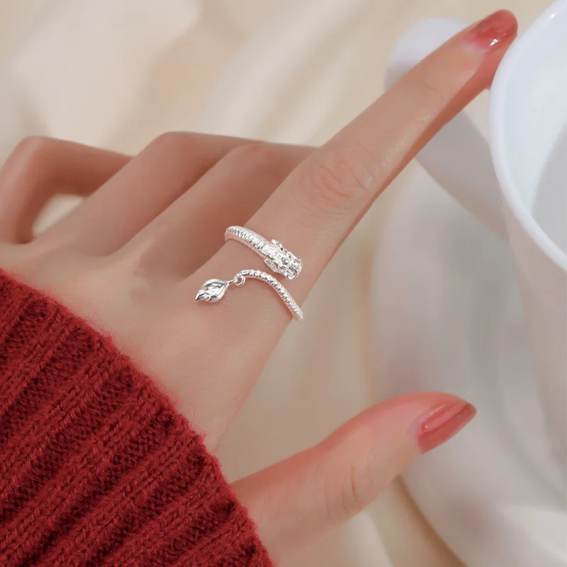 Personality Exquisite 925 Sterling Silver Opening Adjustable Gold Color Dragon Ring for Woman Chinese Zodiac Jewelry Accessories