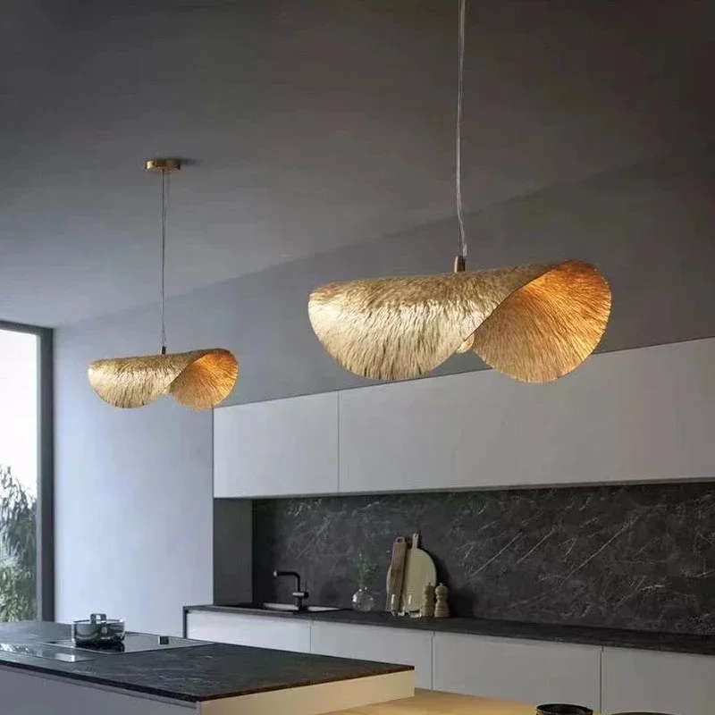 Nordic Leaf Pendant Lamp Copper Chandelier Creative Living Dining Bar Kitchen Island Lanterns LED Curved Led Indoor Lighting