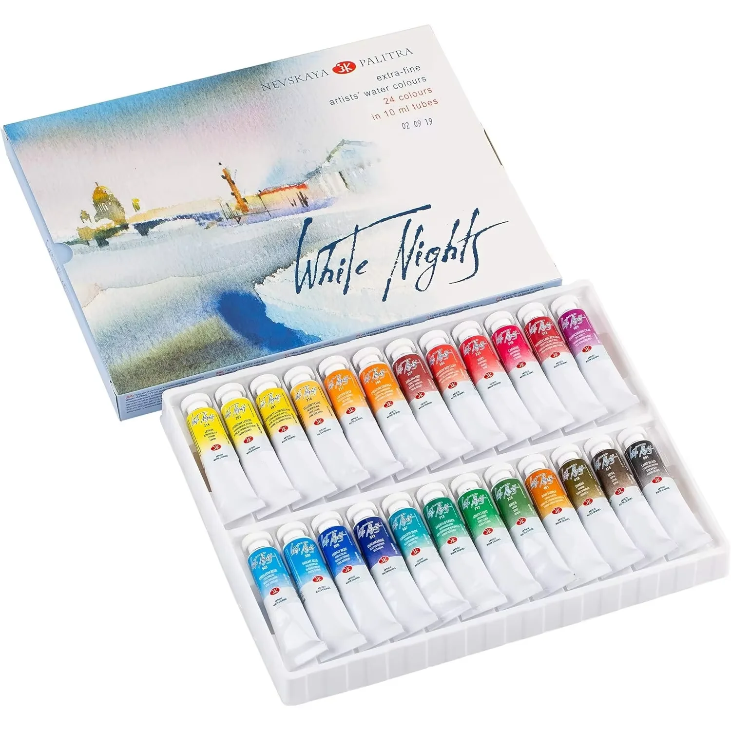 Russian White Nights Professional Watercolor 12/24 Colors Set, 10ml Tubes, Premium Art Supplies for Artists