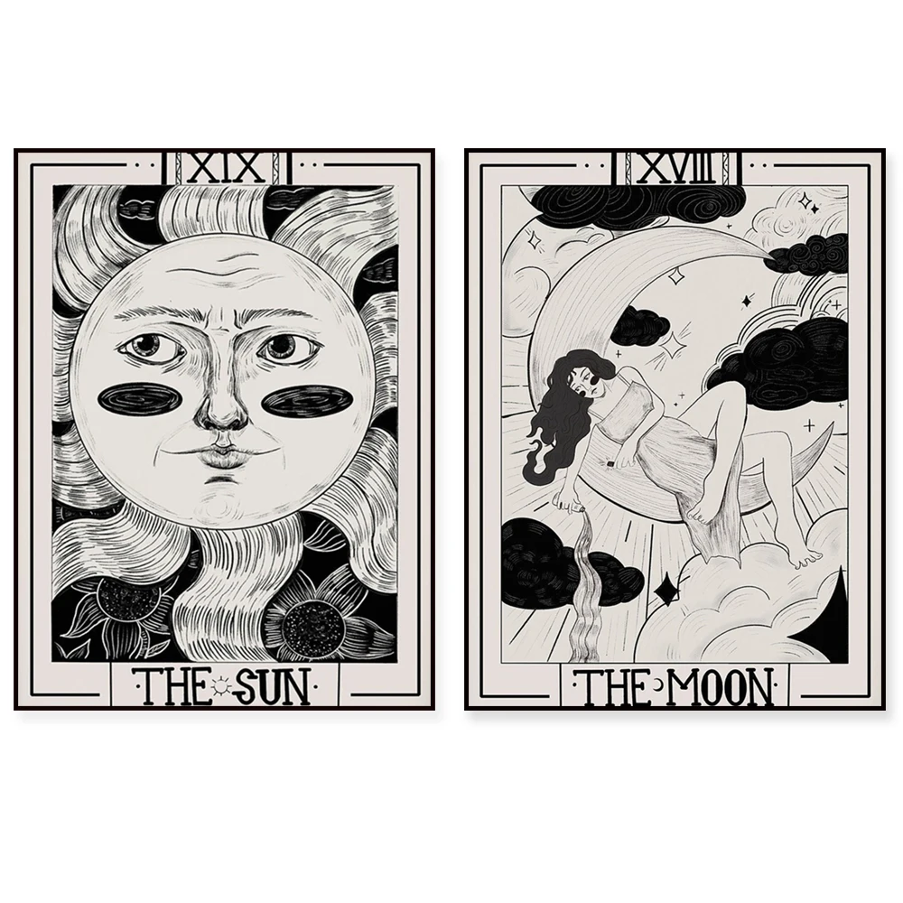 Sun and Moon tarot prints, astrology posters, spiritual art, birthday gifts, tarot decorative prints, horoscopes