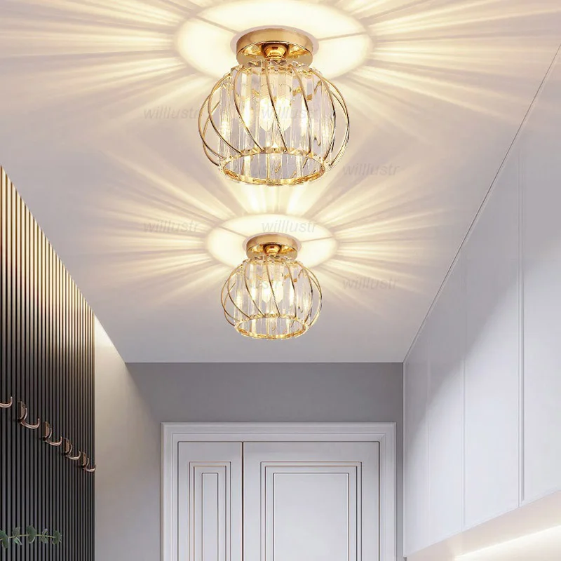 

Crystal Metal Ceiling Lamp Creative Square Round Lantern Glass Light Hotel Cafe Aisle Porch Balcony Black Gold Silver Lighting