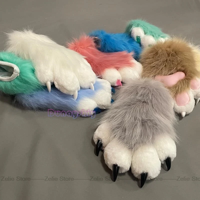 Lindo disfraz de Cosplay de felpa Color peludo guantes de pata de Animal guantes de niña de gato pata de gato lindo traje de peluche producto terminado