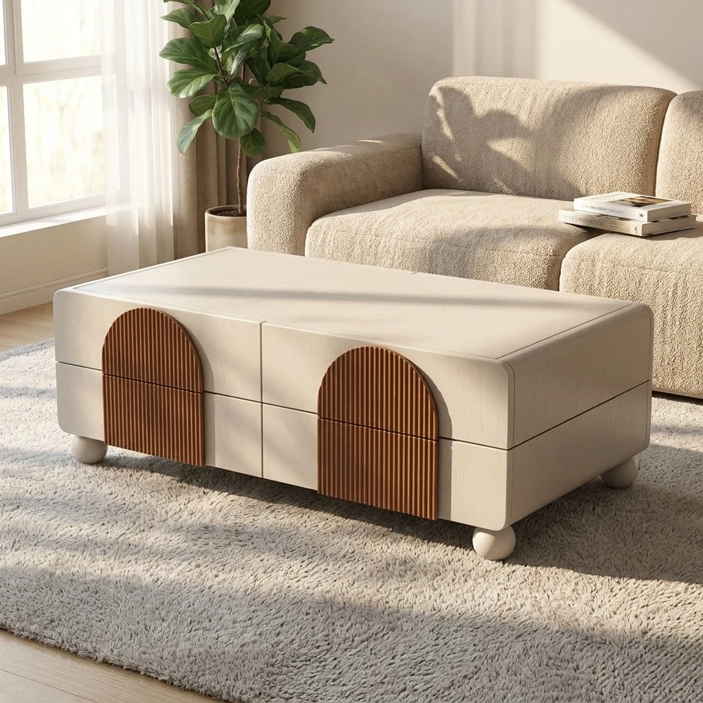 xx-Modern Simple Design 3 Layers Light Color Center Table Wooden Coffee Table for Living Room^