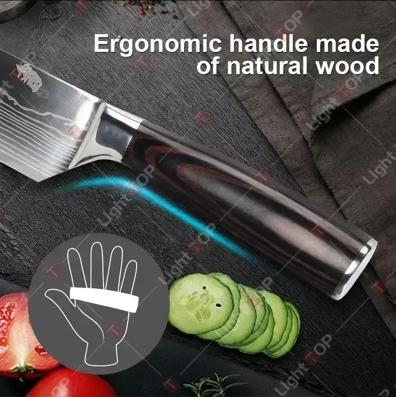 6PCS Damascus Knife Scissor Set Japanese Santoku Knife Ultra-Sharp Cooking Chef Knife Professional Boning Knife Meat Cutting