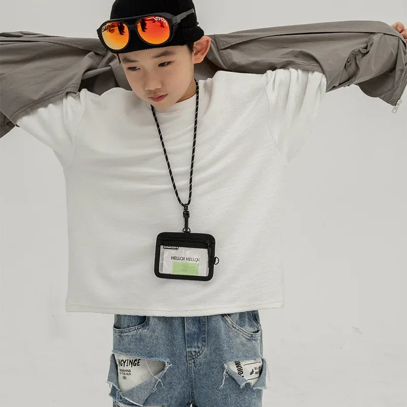 Kid Base Top Clothing Boys Long Sleeve Base Shirt 2024 Spring New Children T-shirt White Special Fabric Foreign Style White Top