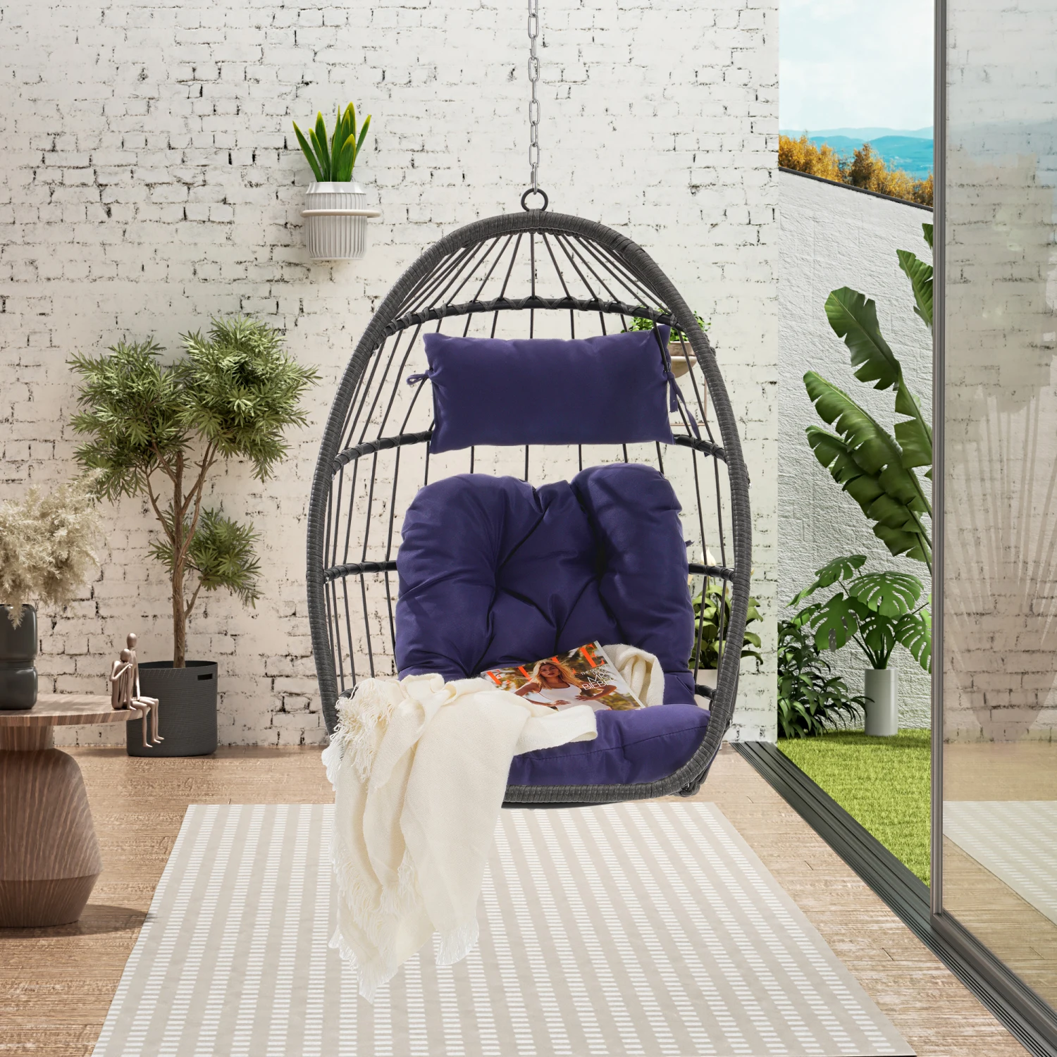 

Outdoor Garden Rattan Egg Swing Chair Hanging Chair PE Hang Chair