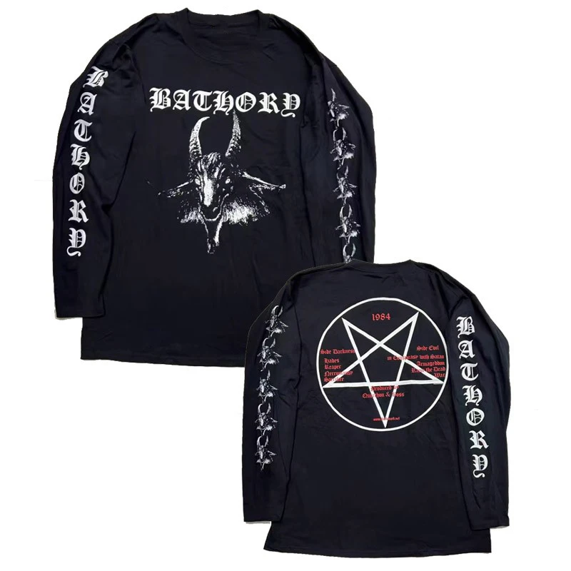 เสื้อยืดแฟชั่นผู้ชายแขนยาว darkthrone Bathory TShirt ผ้าฝ้ายลำลองเสื้อยืดฮาราจูกุสตรีทแวร์เสื้อยืดโอเวอร์ไซส์ลายกราฟิก