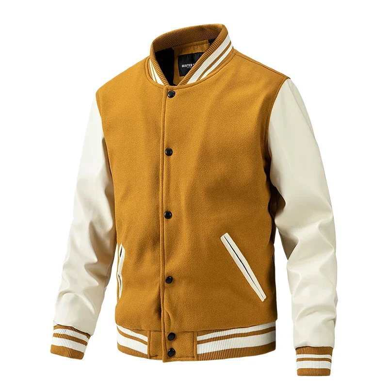 Classic Design Varsity Jacket Autumn Men\'s Casual Color Block Button Up Jacket For Spring Fall School Baseball