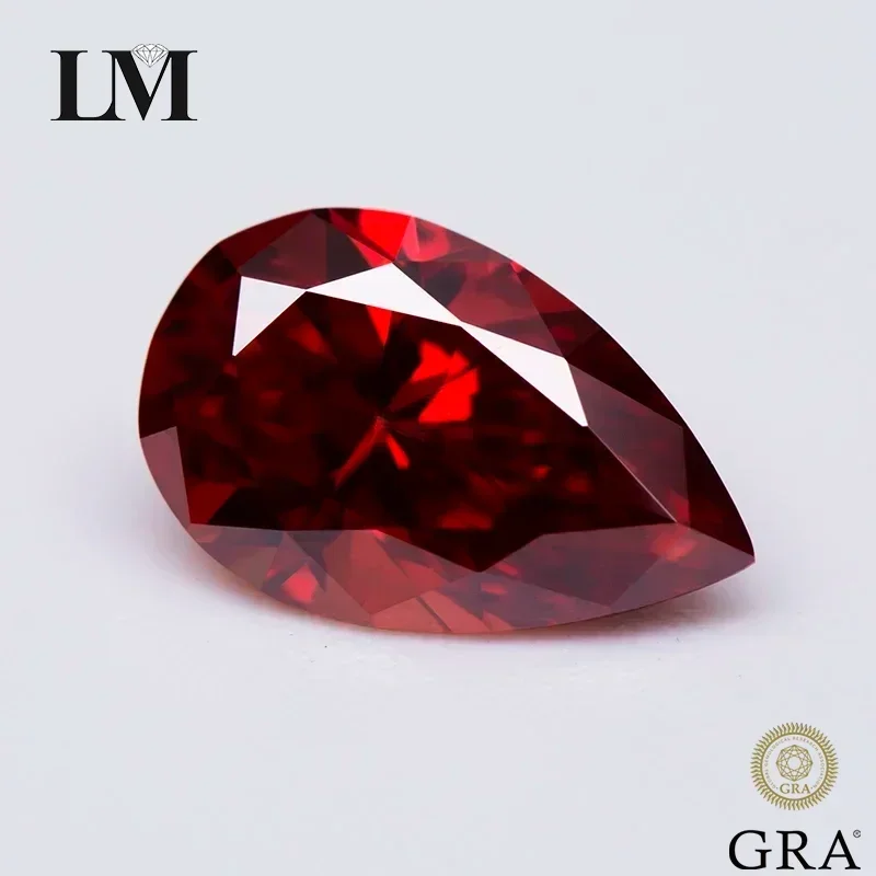 

Top Moissanite Stone Garnet Color Pear Cut Gemstone Lab Grown Diamond For Charms Diy Advanced Jewelry Making With Certificat