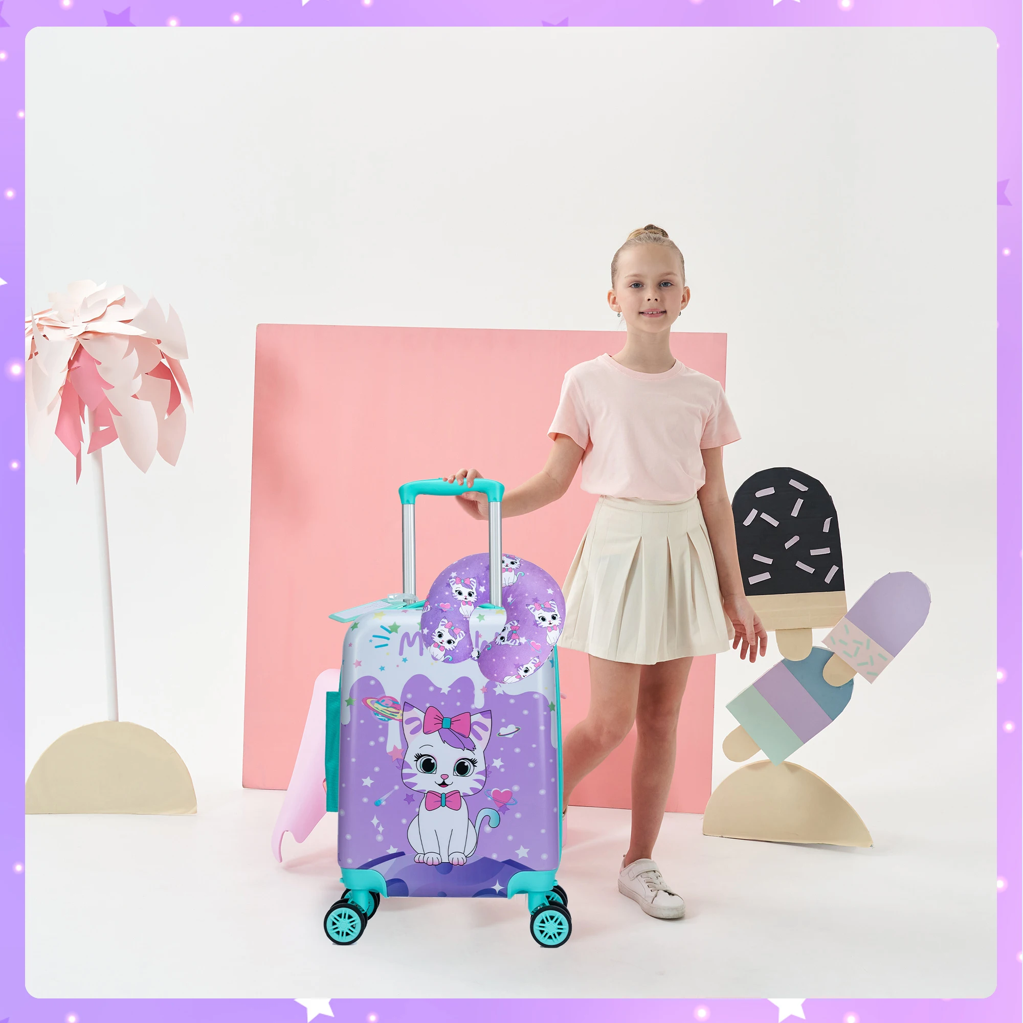 2 ชิ้นเด็กชุดกระเป๋าเดินทาง 16 ''Hardside กระเป๋าเดินทาง Spinner ล้อเด็กหญิงกระเป๋าเดินทางกระเป๋าเดินทางสายการบินได้รับการอนุมัติ