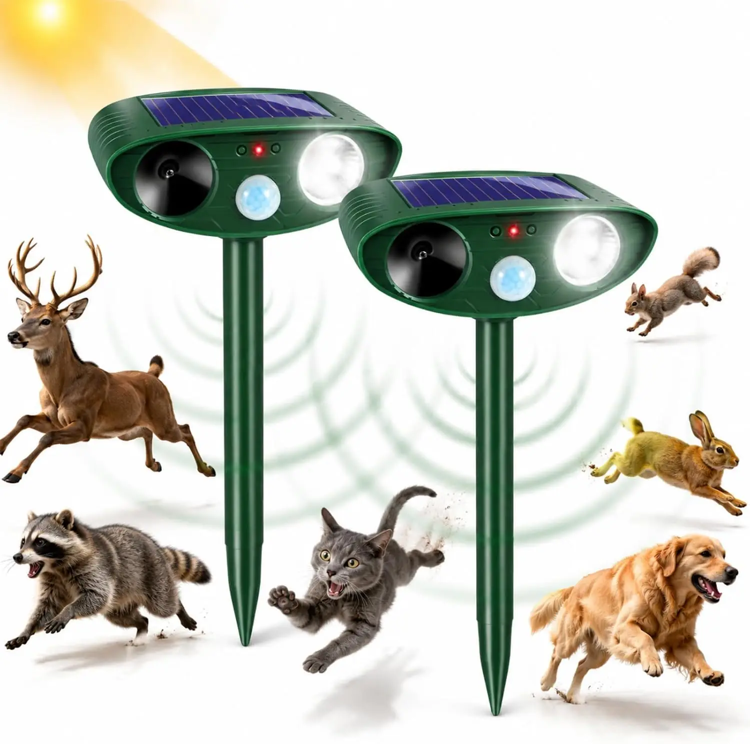 Solar Ultrasonic Mole Repellent Spikes Waterproof, Sonic Vibration Deter Gopher, Vole, Snake, Rat for Lawn, Garden and Outdoor Yard Area