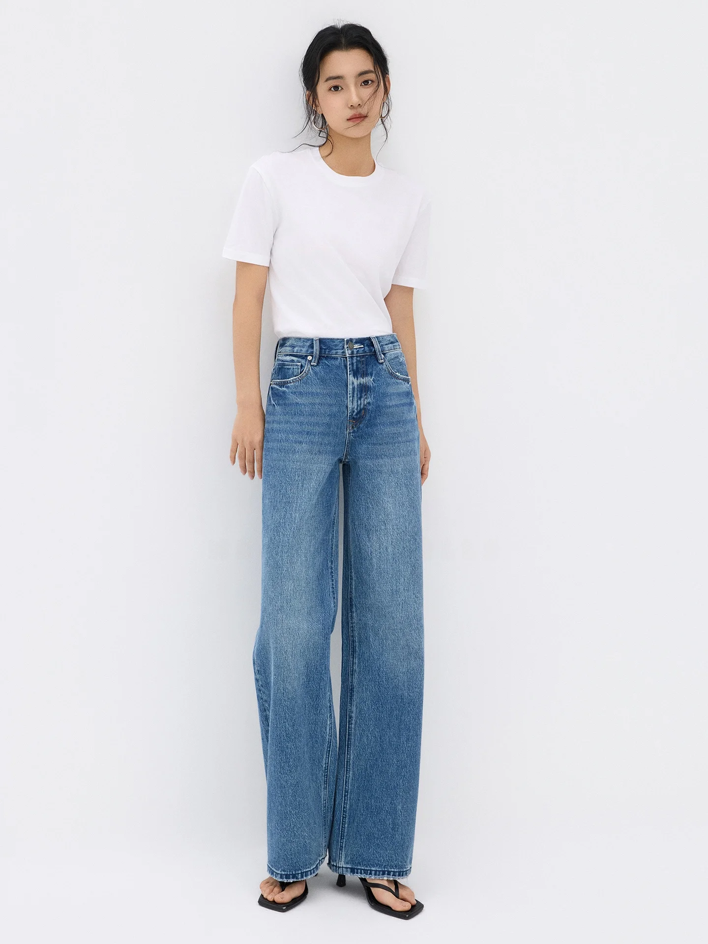 

Waed Denim Wide Leg Jeans Women's Small Size Spring New Sle Nine Point Straight Blue Cotton Trousers High Waist