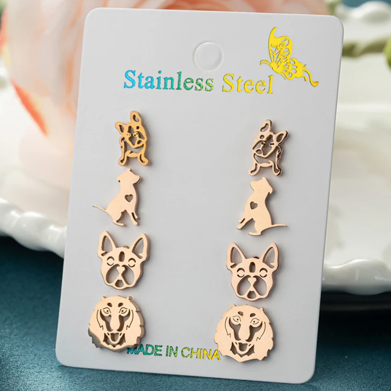 4Pairs/Lot Minimalist Jewelry Cute Dog Earrings for Women Stainless Steel Corgi Shepherd Dog Earing Small Animal Studs Girl Gift