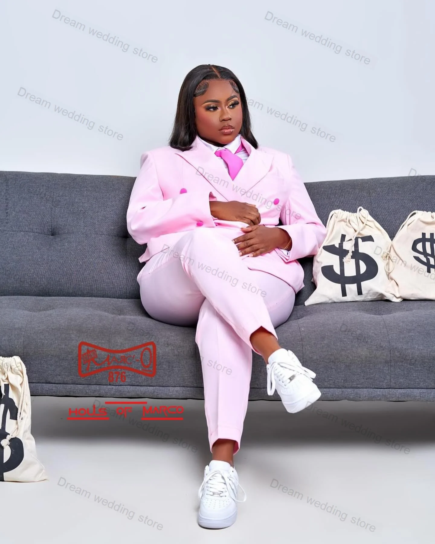 Pink Women Suits Pants Set 2 Piece Blazer+TrousersDouble Breasted Wedding Tuxedo Tailored Size Formal Guest Prom Jacket Coat