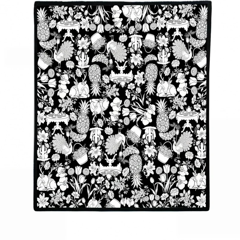 Washable Hand Drawing Blanket Black White Sea Creature Treasure Sketch Pattern Relaxing Graffiti For Living Room Home Ornament