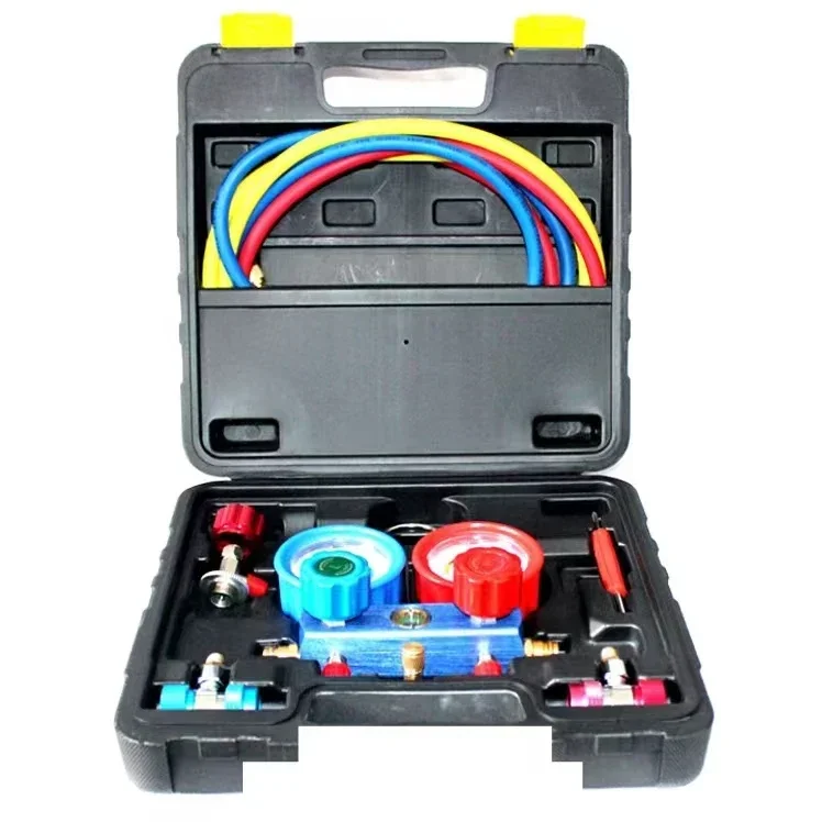 Automotive R134 Aluminum Manifold Gauge Tool Multi-Color HVACR Fluoride Tools OEM Customized Support Hose Set Service Couplers