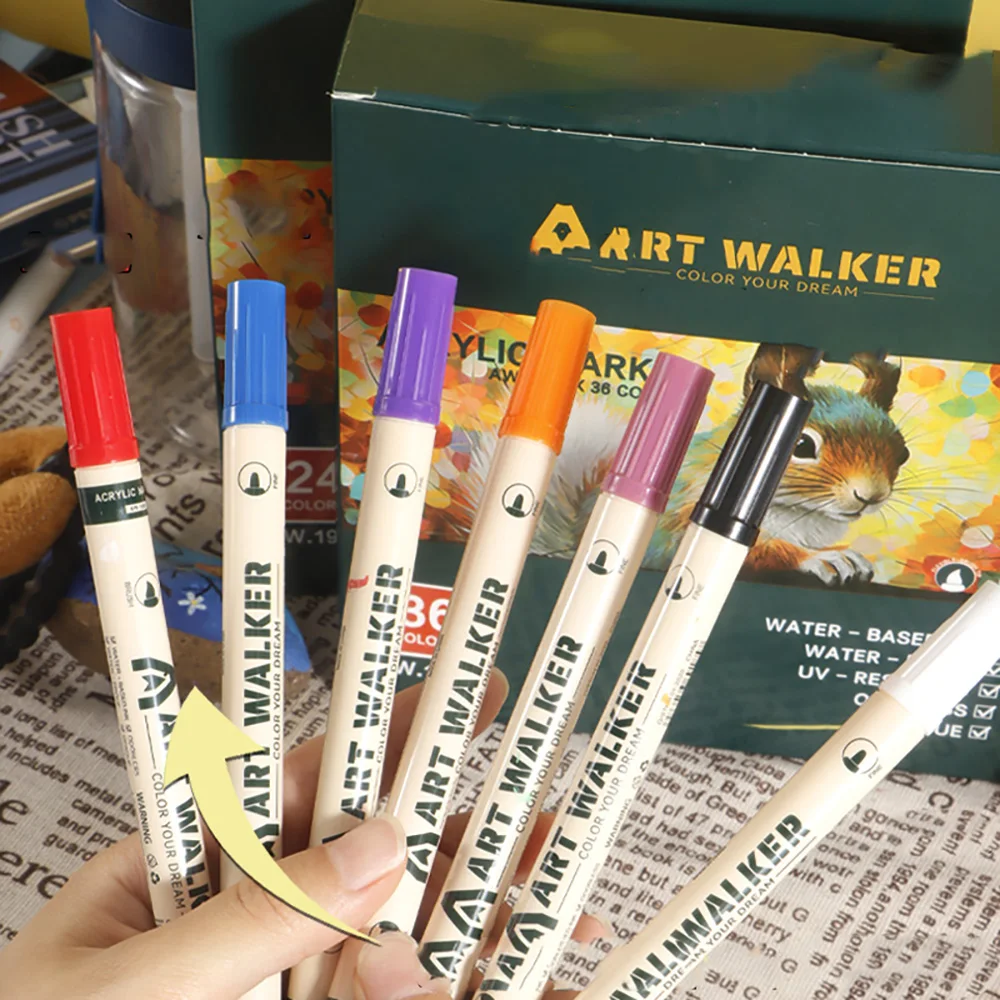 12/24/36 Colors Double Head Point Pen Acrylic Propylene Metal Marker Pen Hand Account Painting Fine Arts Brush Set For Cardboard