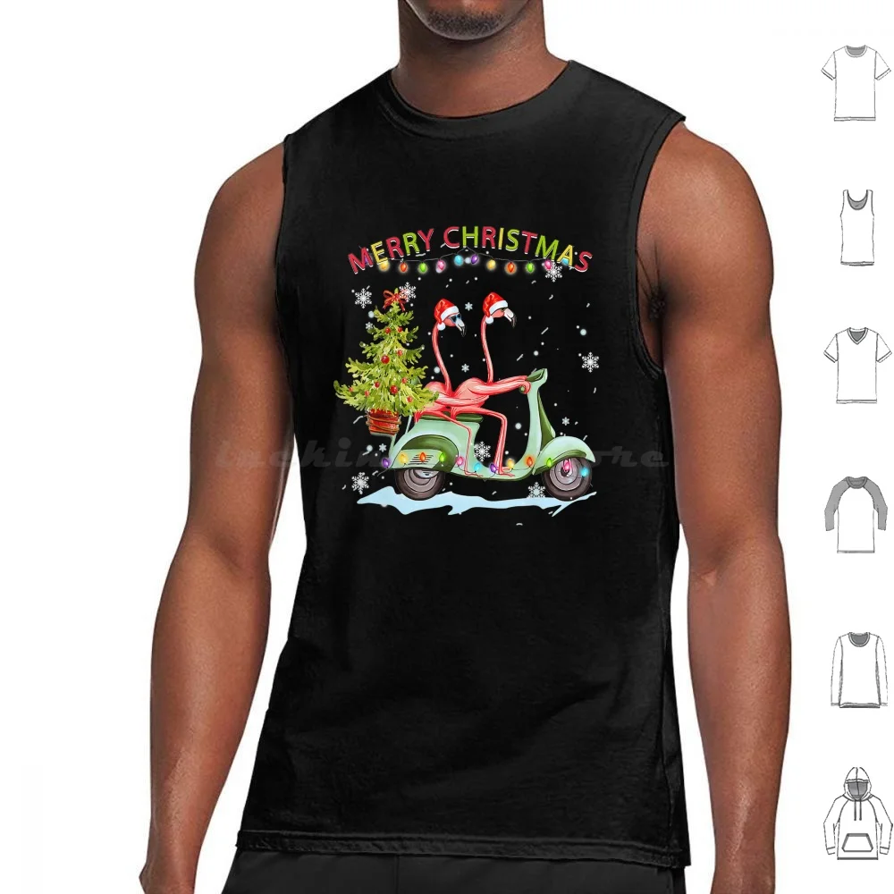 

Flamingo Santa Hat Xmas Light Motobike Christmas Holiday Shirt Tank Tops Print Cotton Flamingo Santa Hat Xmas Light