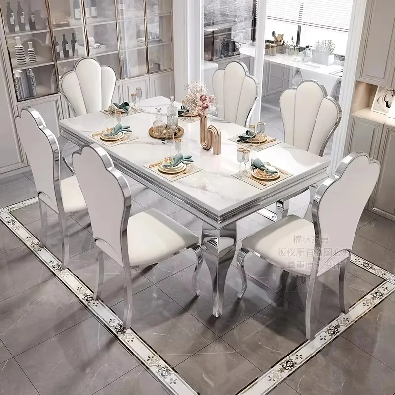 Marble Luxury Dining Table Unique Gold Individual White Italian Dining Table Rectangular Design Tavolo Da Pranzo Furniture Home