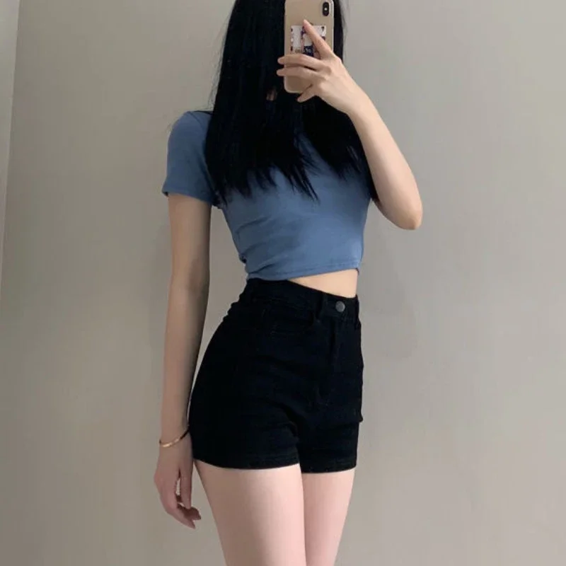 Shorts Frauen Feste Dünne Hohe Taille Design Koreanischen Stil Heiße Damen Stilvolle Alle-spiel Streetwear Täglichen Neue Einfache taschen Sommer