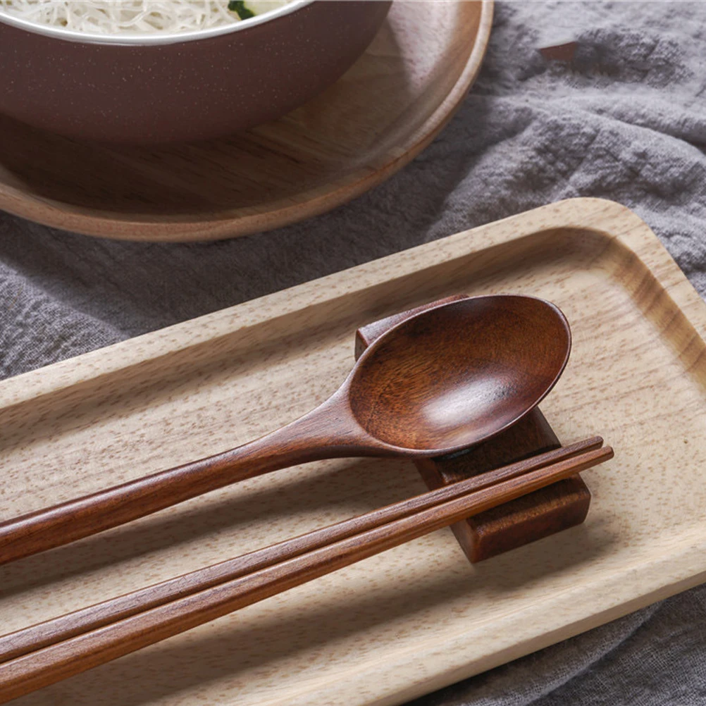 

4pcs Chopsticks Spoon Set Wood Portable Tableware Kit Case Lightweight Cutlery Travel Camping Picnic Banquet Dinner Service Food