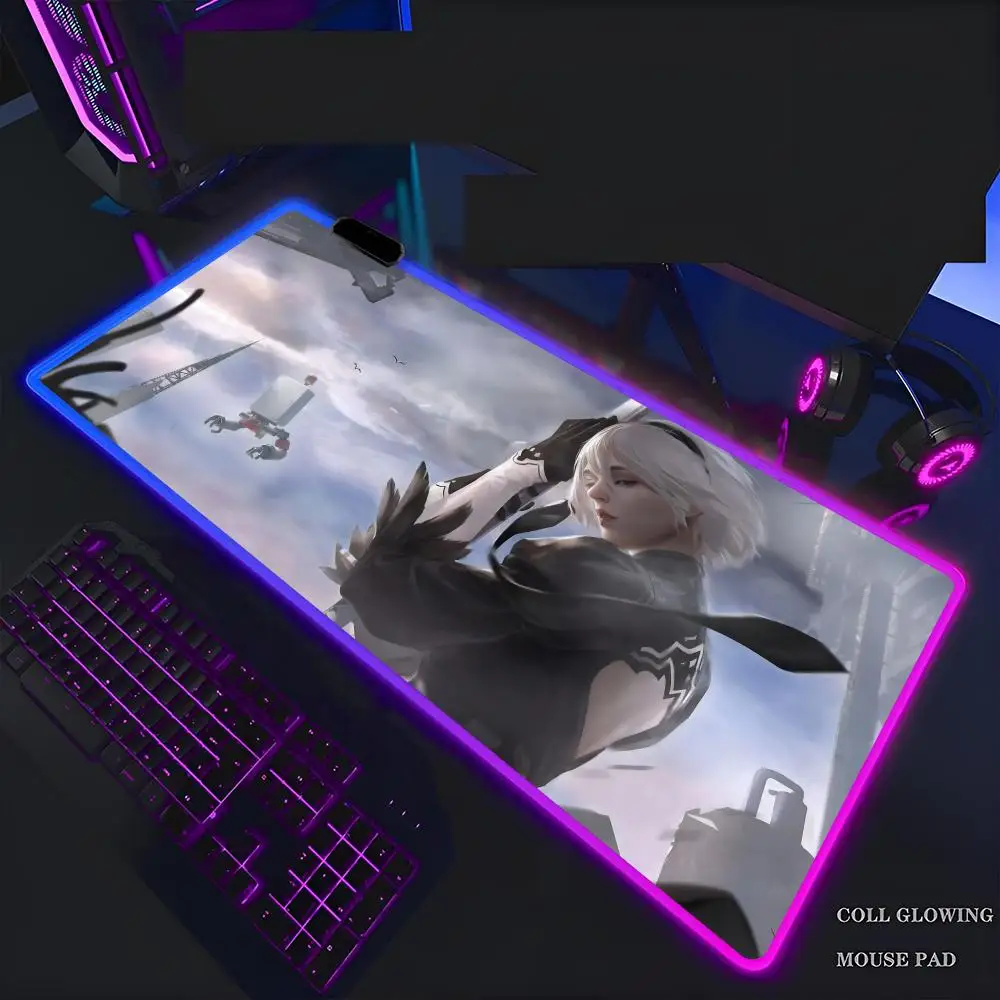 

N-NieR A-Automataes A-Anime 2B Mouse Pad Mousepad Rgb Mouse Pad Gaming Backlight Pc Accessories Gamer Keyboard Backlit Mat Desk Protector Mats Xxl mouse pad grande Large Anime