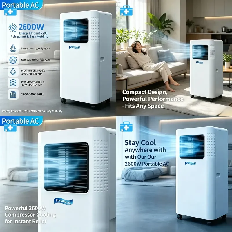 Mini Portable 9000BTU Electric LED Display Portable Air Conditioner with Remote Control Home Office RV Outdoor Use New
