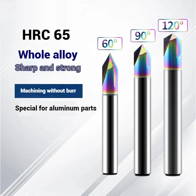 3-Flute Colorful Tungsten Steel Chamfer Milling Cutter 60°90°120°  Endmills CNC Mechanical Machining Cutters Tools