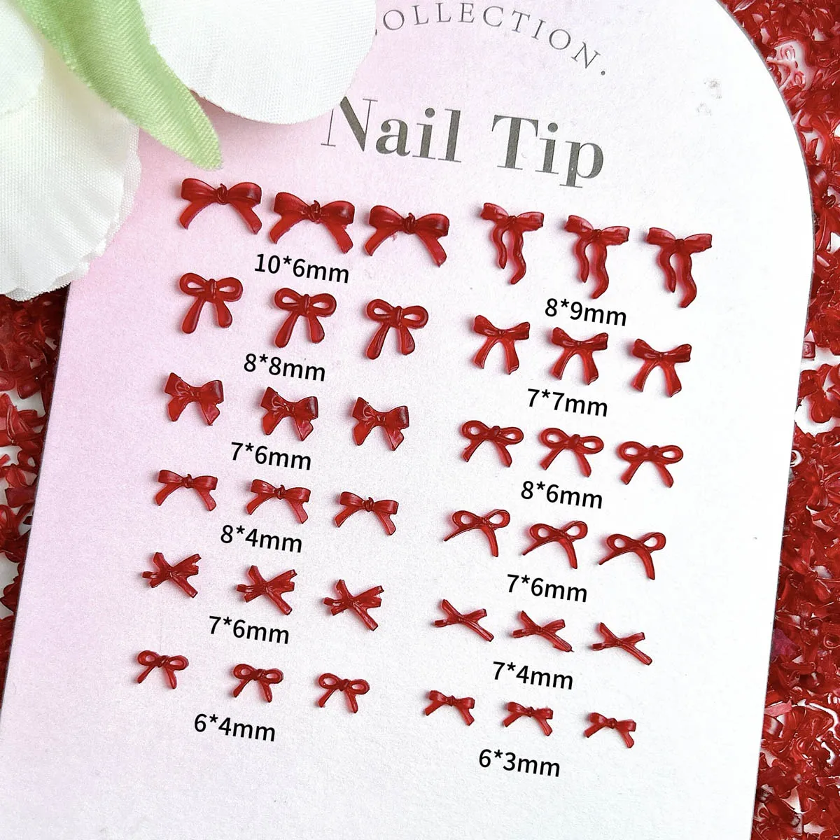 

60PCS Mini Solid Color Line Bowknots Resin Nail Charms Multiple Styles Sweet Red Bows Ties Nail Art Decorations for DIY Nails