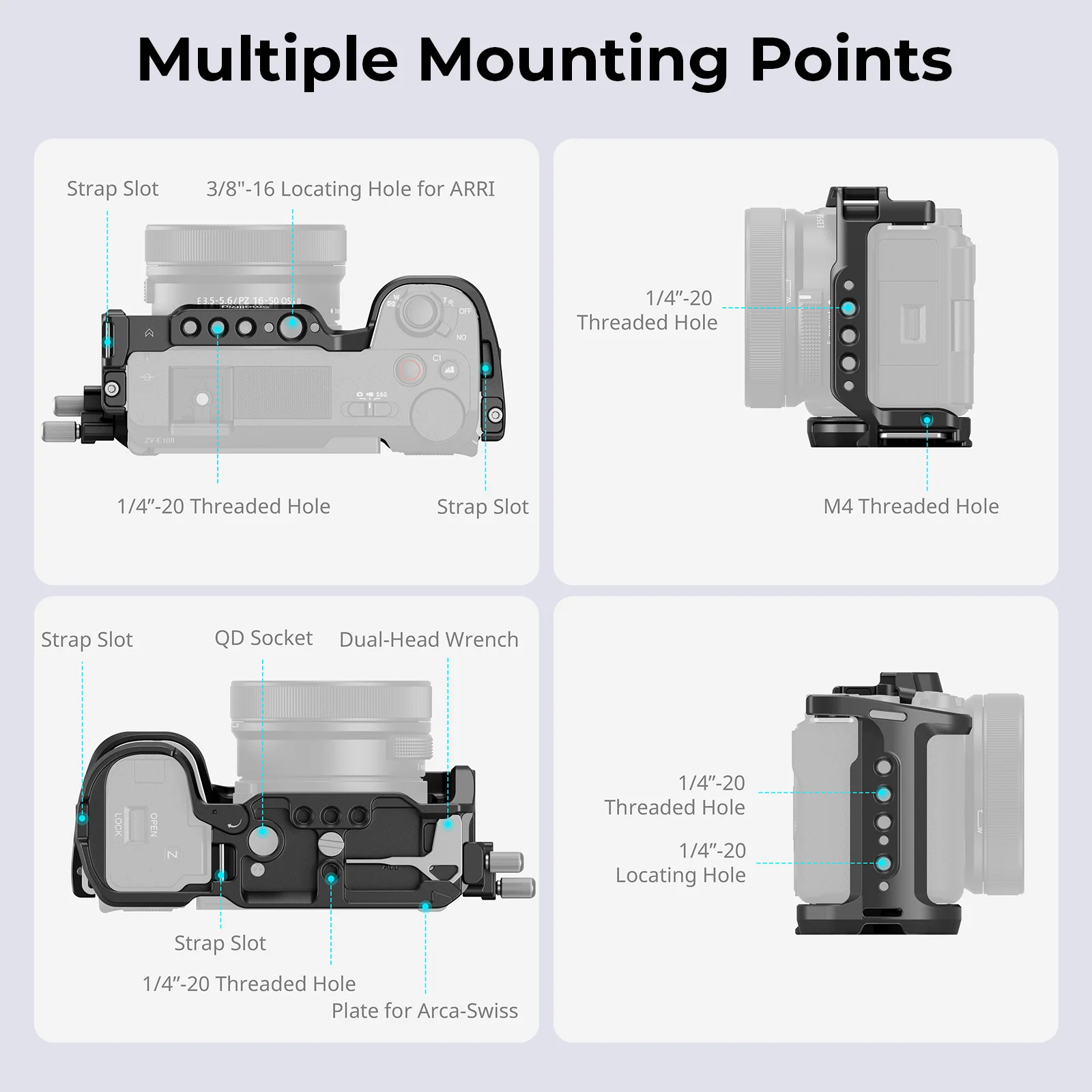 SmallRig ZV-E10 II Kamerakäfig-Set für Sony ZV-E10 II, mit HDMI-Kabelklemme, mit Arca-Swiss Schnellwechselplatte für Stabilisator -4867