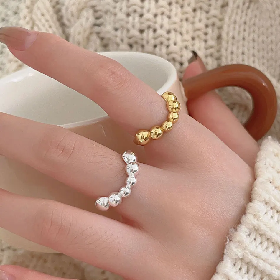 925 Sterling Silver Round Ball Wave Adjustable Rings For Women Wedding Luxury Jewelry Accessories Wholesale Jewellery Argent 925