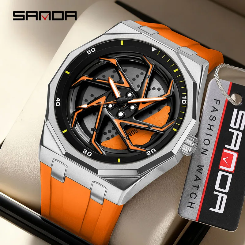 

SANDA1161 Men's Wheel Series Quartz Watch Night Light 3ATM Waterproof Silicone Strap Motorcycle Style Men's Watch Rotating bezel