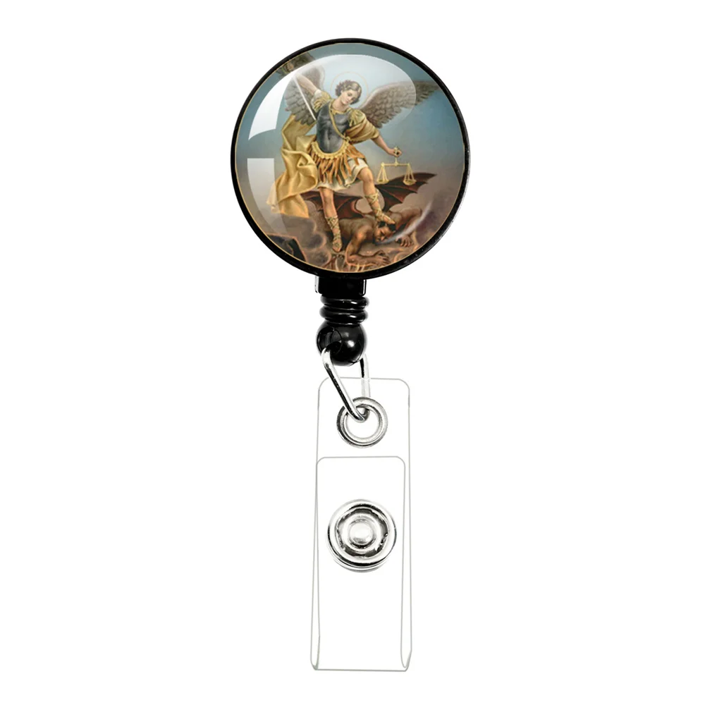 Amulet Symbol Archangel St.Michael Black/White Retractable Badge Reel Work Card Clip ID Name Card Display Tag Staff Card Badge