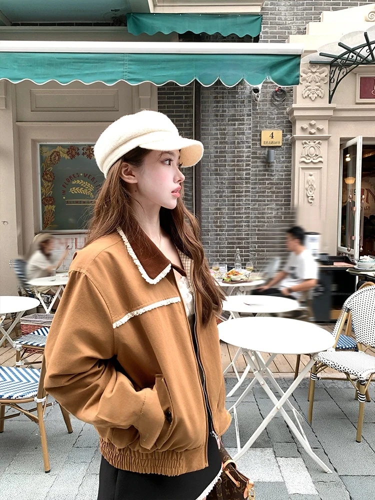 

Женская осенняя модная куртка-жакет в клетку, универсальный повседневный топ, двусторонняя, из других материалов