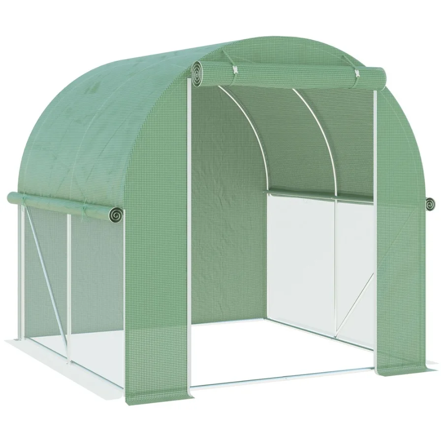 

6' x 6' x 6' Tunnel Greenhouse Outdoor WalkIn Hot House with Rollup Plastic Cover and Zippered Door Steel Frame Green