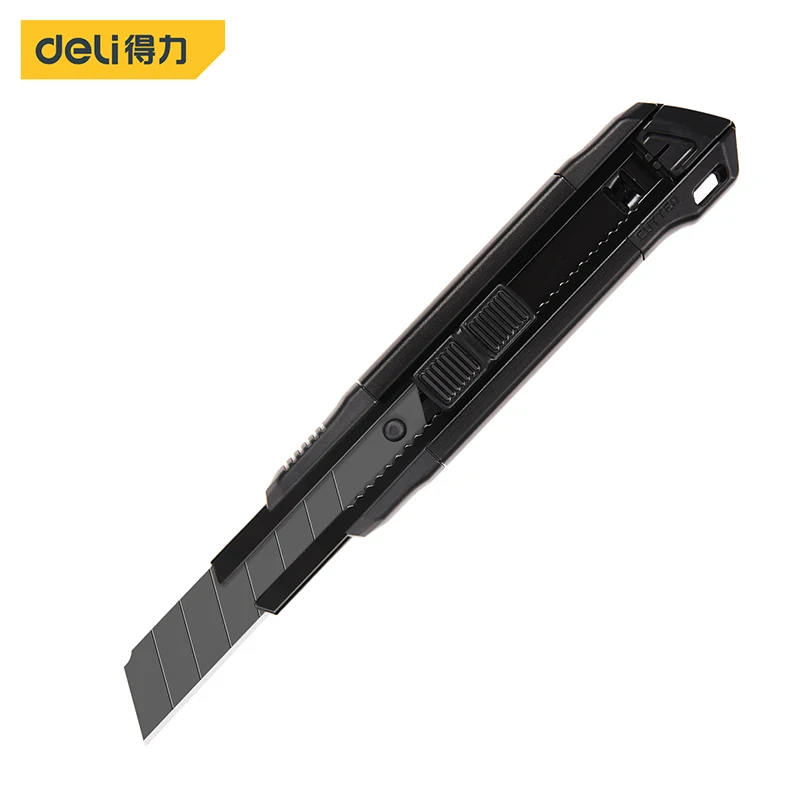 Deli 9mm/18mm Self-locking Utility Knife Black SK5 Blade Aluminium Alloy Unboxing Knives Multifunctional Household Hand Tools