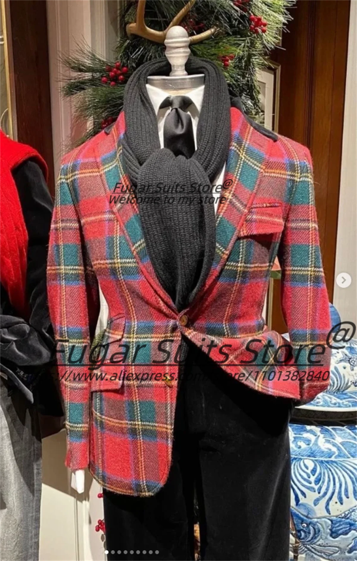 

Handsome Plaid Men Suits Customized Slim Fit Party Groom Wedding Tuxedos Casual 2 Pieces Sets Male Prom Blazers Costume Homme